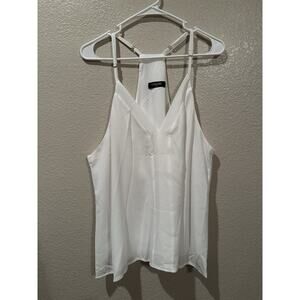 Chic Me Gauzy White V-neck Textured Tank Top 2XL